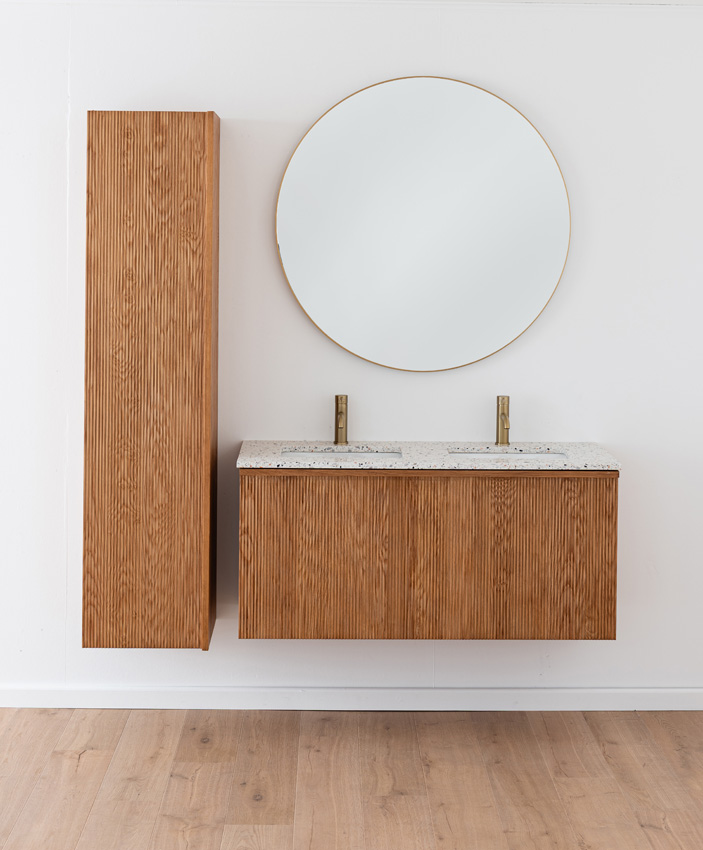 Badkamermeubel Fae eik hangend met dubbele wastafel terrazzo 120cm