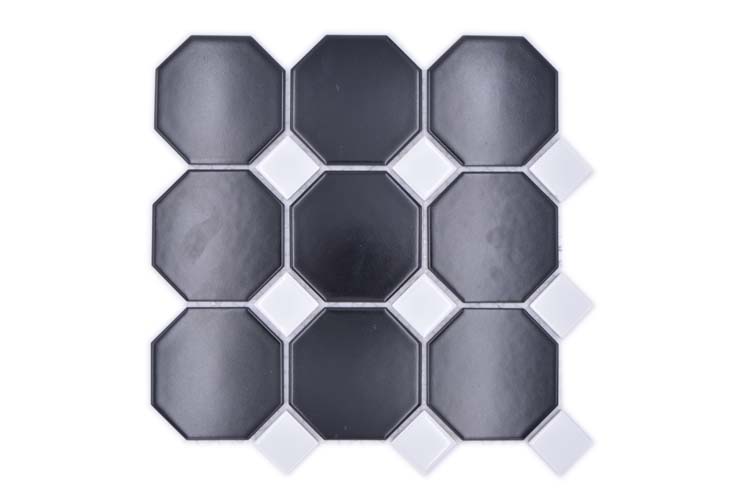 Mosaïque octagone noire/blanche 30 x 30 cm