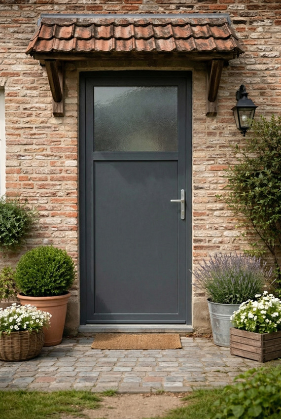 Buitendeur budget PVC 1/3 structuurglas antraciet/wit 980x2180mm rechtstrekkend