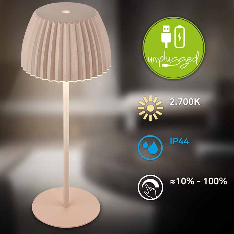 Tafellamp Veluna - beige - 36.5cm - dimbaar - LED - 2W - 2700K - IP44 - USB