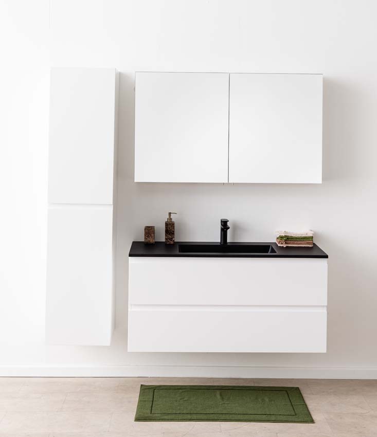 Badkamermeubel Tibo wit met enkele wastafel mat zwart 120cm