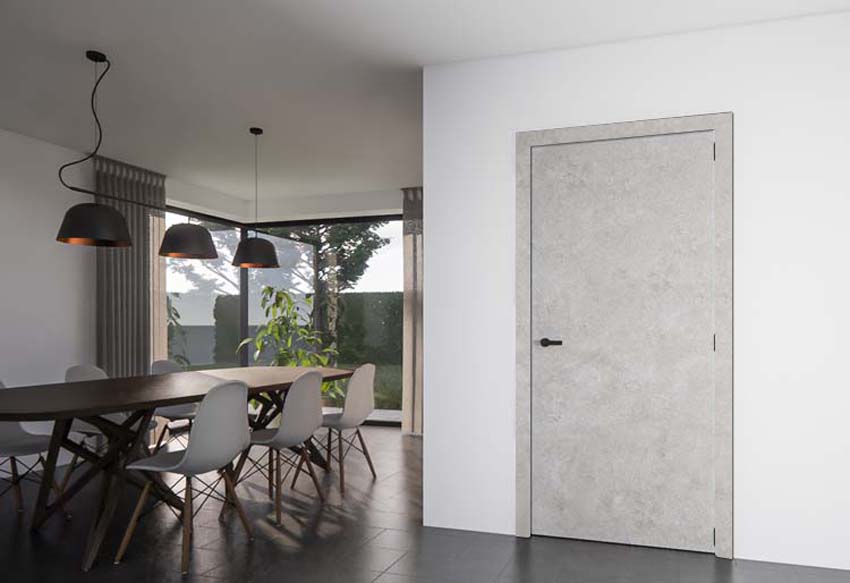 Porte intérieure complète Industrial gris béton 201,5x93cm tubulaire réversible + châssis 17cm