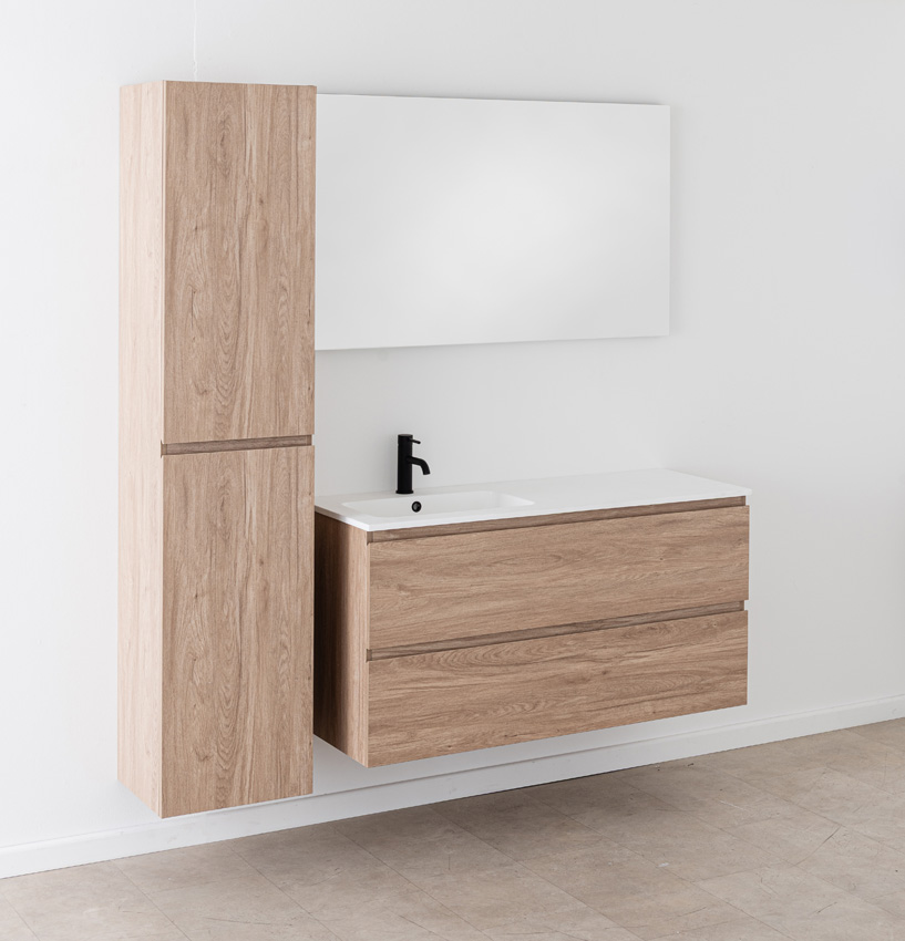 Badkamermeubel Bianca eiklook hangend met enkele wastafel mat wit 120,5cm