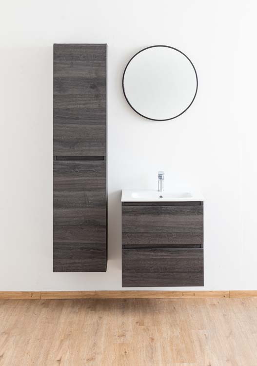 Meuble de salle de bain Dotan chêne foncé 600 mm lavabo porcelaine brillant