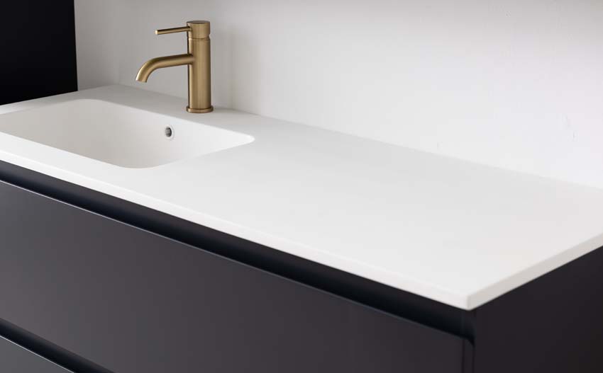Meuble de salle de bains Tibo gris suspendu avec lavabo simple à gauche blanc mat 120cm