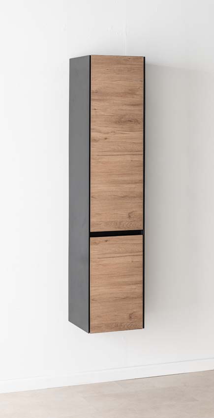 Meuble de salle de bains Molly chêne suspendu avec lavabo double noir mat 120cm