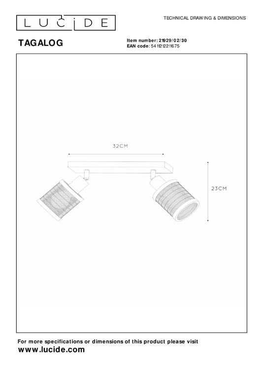 Lucide TAGALOG - Plafondspot - 2xE27 - Zwart