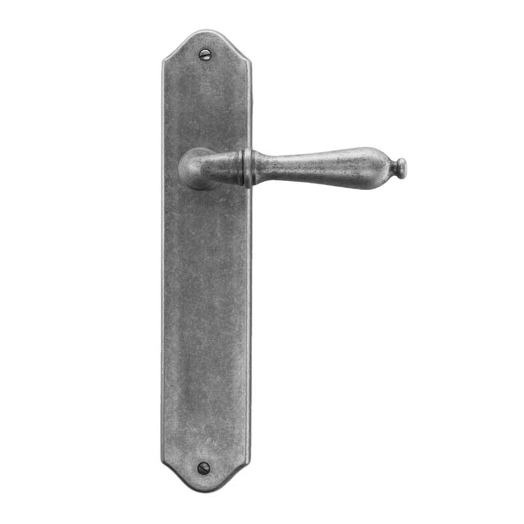 Poignée de porte roselle vieil argent sur bouclier sans cylindre