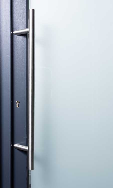 Porte ex. verre - PVC - 3 lign. transp. - Anthr. - Droite - 980x2180mm Porte ex. verre - PVC - 3 lign. transp. - Anthr. - Droite - 980x2180mm