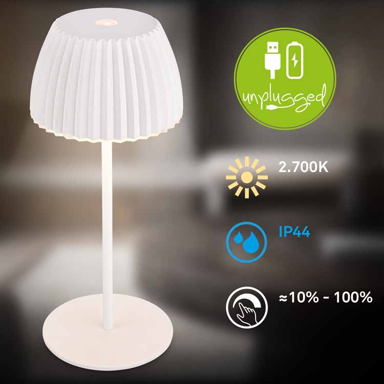 Lampe de table Elvoro - blanc - 20cm - dimmable - LED - 1.5W - 2700K - IP44 - USB