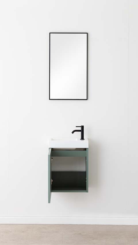 Meuble de toilette Dotan eucalyptus vert lavabo blanc brillant 45x40x2