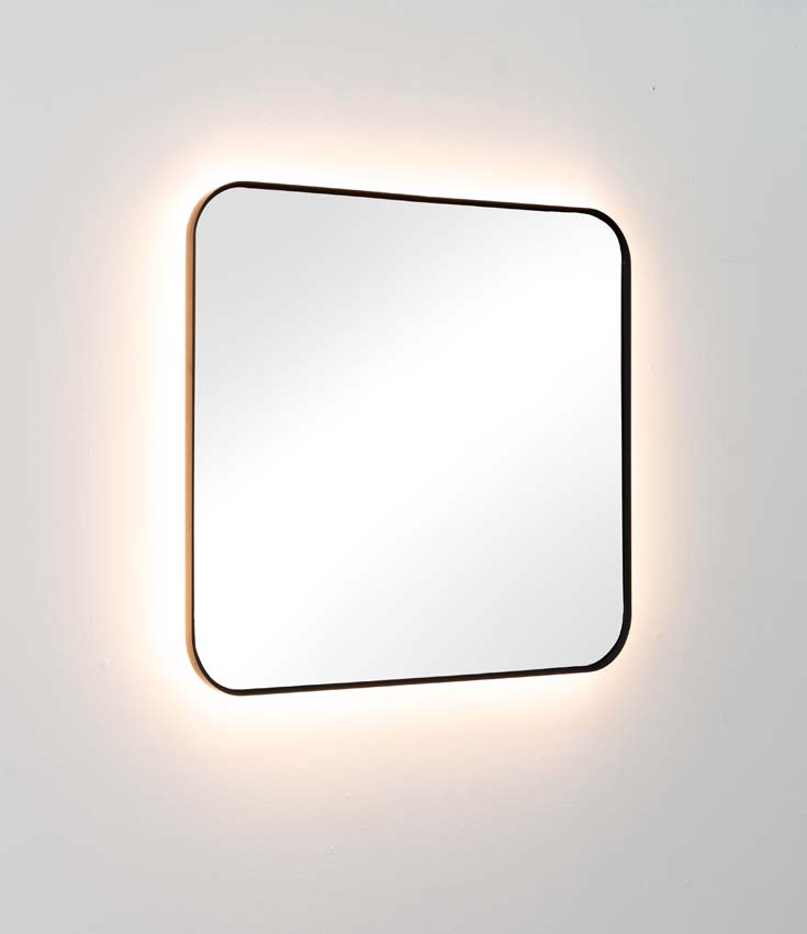 Miroir Fenna rectangulaire LED arrondi avec cadre noir 80x70cm