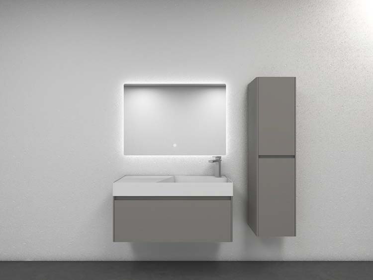 Badkamermeubel Willian lichtgrijs hangend met enkele wastafel mat wit 100cm