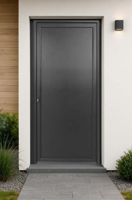 Porte extérieure Tavira en aluminium panneau plat noir 960x2180mm poussant à droite