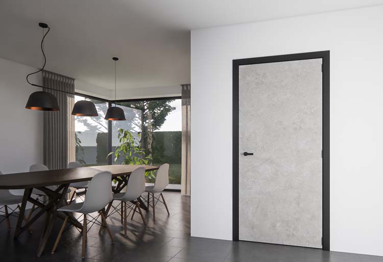 Complete binnendeur Industrial betonlook 201,5x93cm tubespaan omkeerbaar + zwarte deurkast 16,5cm