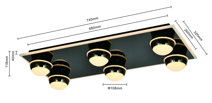 Plafonnier - noir/chrome - 74x32cm - dimmable - LED - 1x64W - 3000K