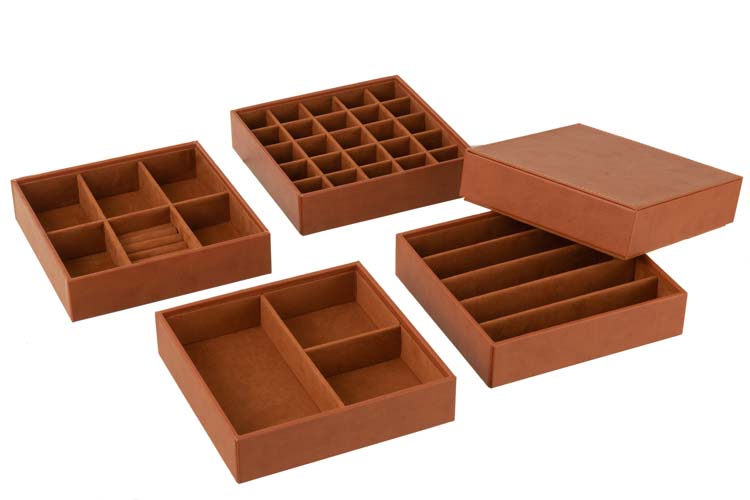 Juwelendoos kunstleder 4 delen cognac