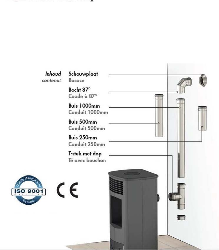 Kit de raccordement simple paroi pour poêle à granulés inox Ø80mm