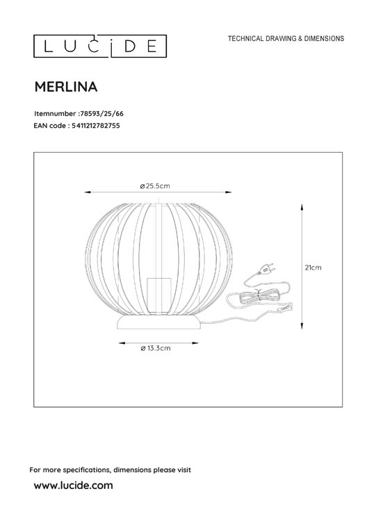 Lucide MERLINA - Tafellamp Kinderkamer - Ø 25,5 cm - 1xE27 - Roze