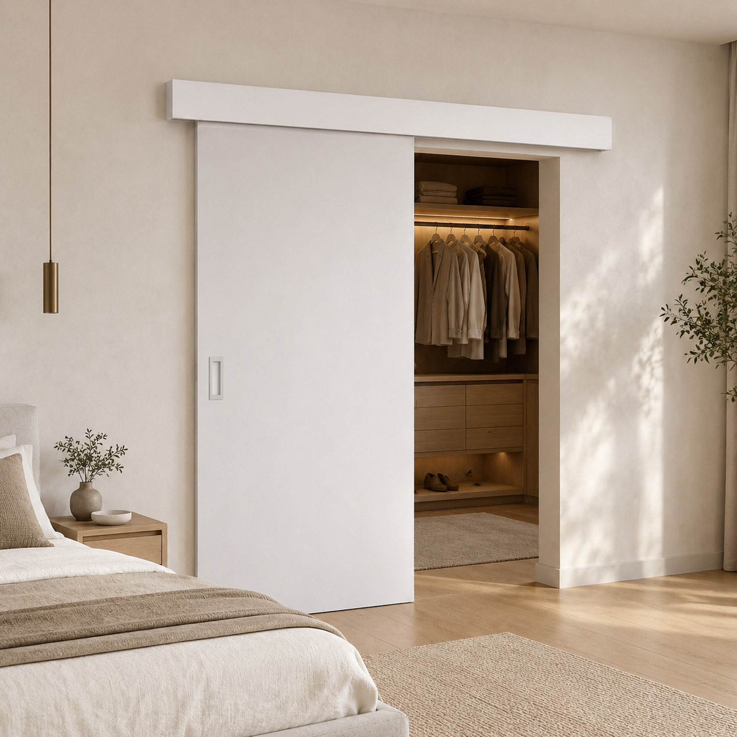 Complete enkele schuifdeur Palladium wit 93x211,5cm tubespaan + rail met witte afdekplaat
