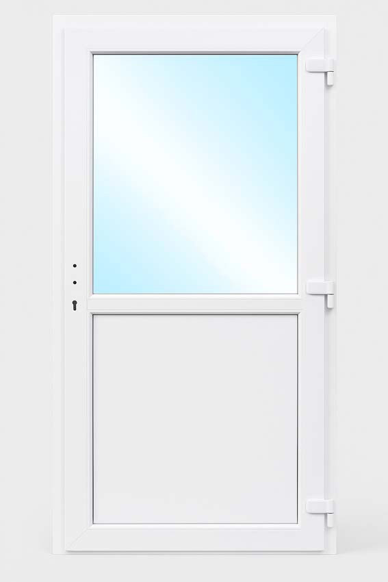Porte extérieure semi-vitrée PVC verre clair gris quartz/blanc ouvrant à droite sur mesure
