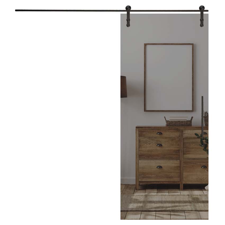 Porte coulissante simple complète Skyline Grey verre teinté gris sur mesure + rail noir