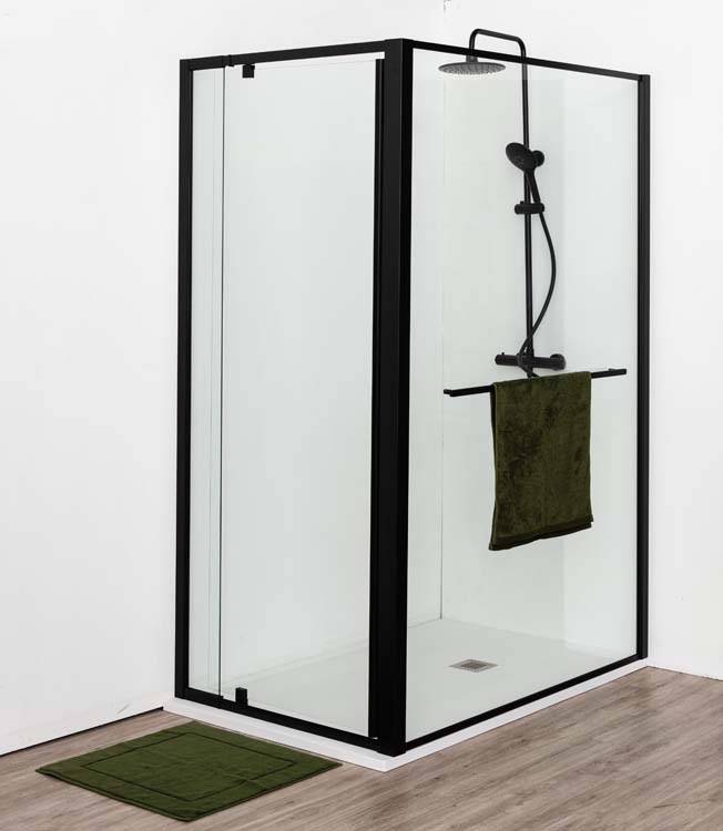 Paroi de douche fixe Urian 137-139x200cm avec porte-serviettes noir Paroi de douche fixe Urian 137-139x200cm avec porte-serviettes noir