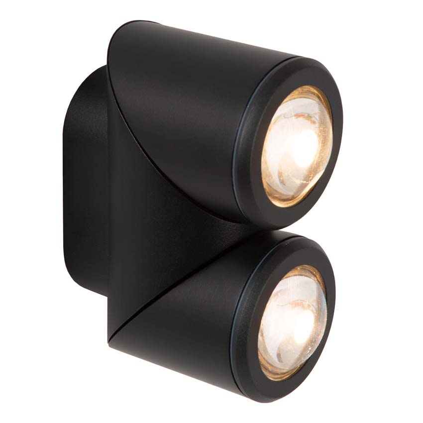 Lucide ERIN - Spot mural / Applique mural Intérieur/Extérieur - LED - 2x5W 2700K - IP65 - Noir