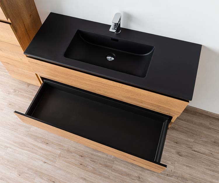 Badmeubel Daria eik goudbruin 1200 mm 1 wastafel staand zwart mat