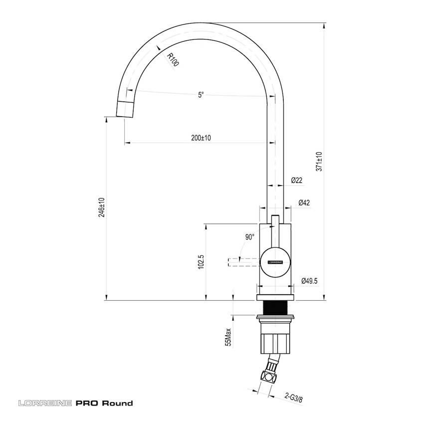 Robinet de cuisine Lorreine Pro inox ronde