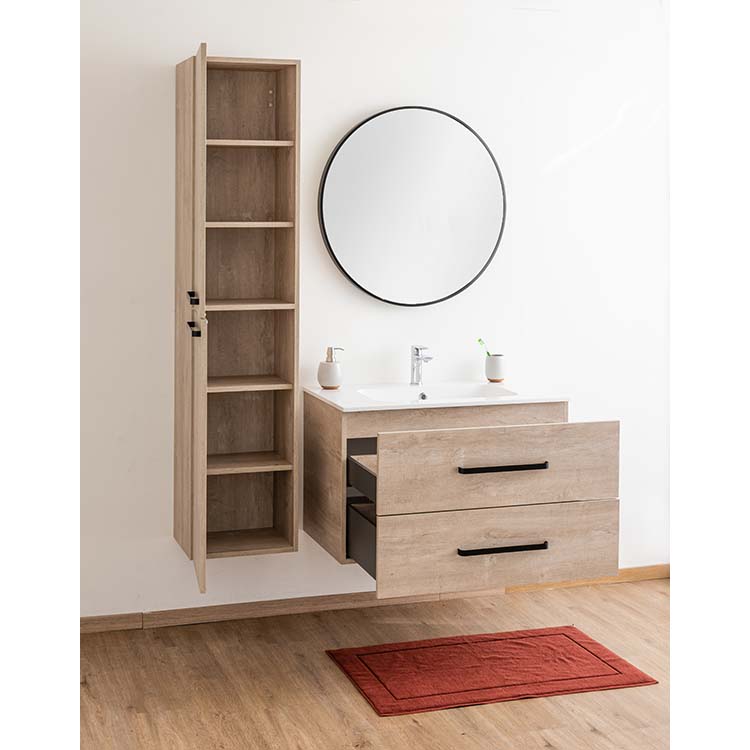 Meuble salle de bain Plato asp chêne béton 90cm - brillant - poignée mat noir