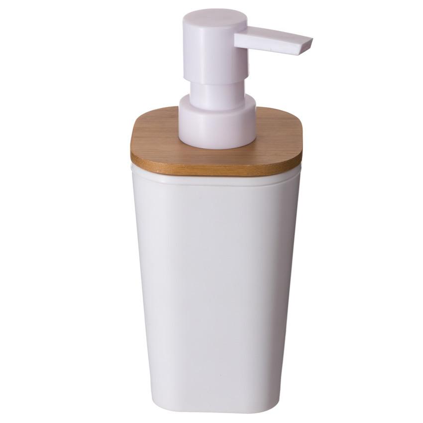 Zeepdispenser Origi polystyreen/bamboe wit 7,5x7,3x17,5cm