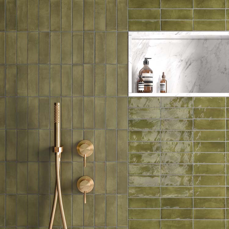 Carrelage mural Nono Verd brillant vert olive 5x15cm