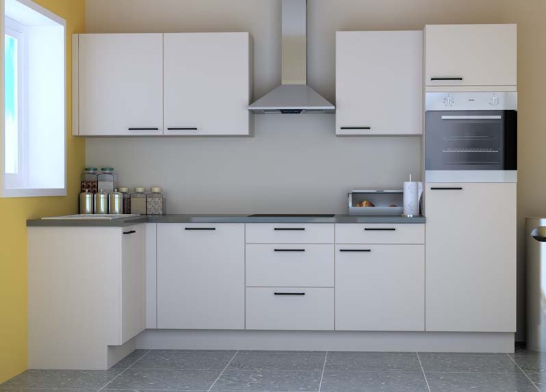 Hoekkeuken Premium 15A wit 350x130cm - voorgemonteerd - met toestellen - vitrokeramische kookplaat en inox wanddampkap