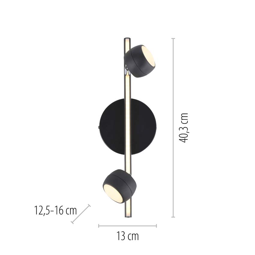 Spot plafond - noir - 13x40,3cm - dimmable - 2x5,3W - 3000K