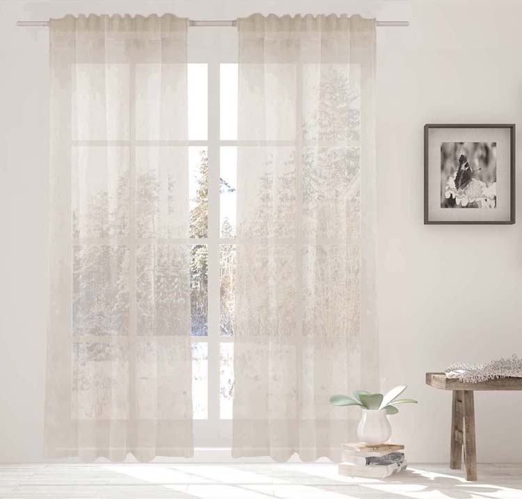 Glasgordijn vitrage zand 140x270cm met haken