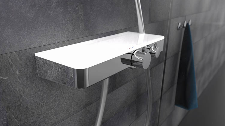 Douchekraan thermostatisch met planchet Olfa chroom/wit Douchekraan thermostatisch met planchet Olfa chroom/wit