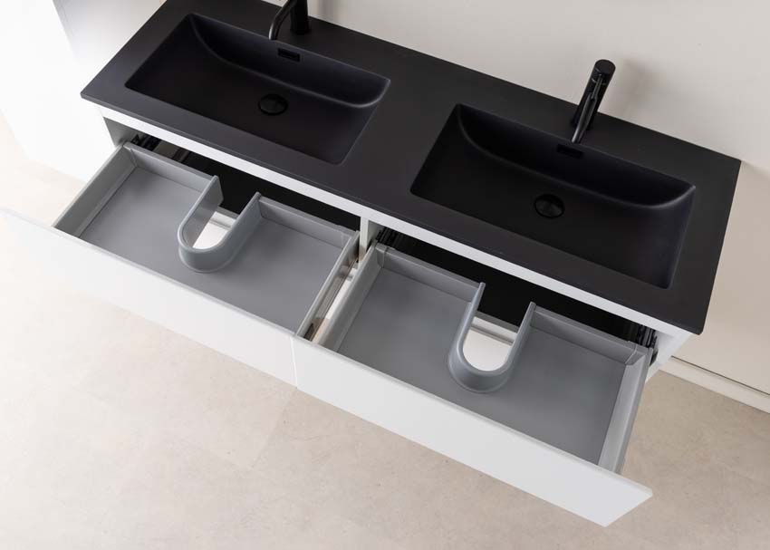 Badkamermeubel Tibo wit 1400 mm dubbele wastafel zwart mat