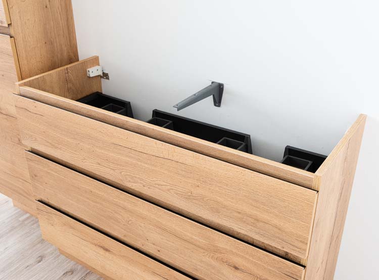 Badmeubel Daria eik goudbruin 1200 mm staand wastafels zwart mat