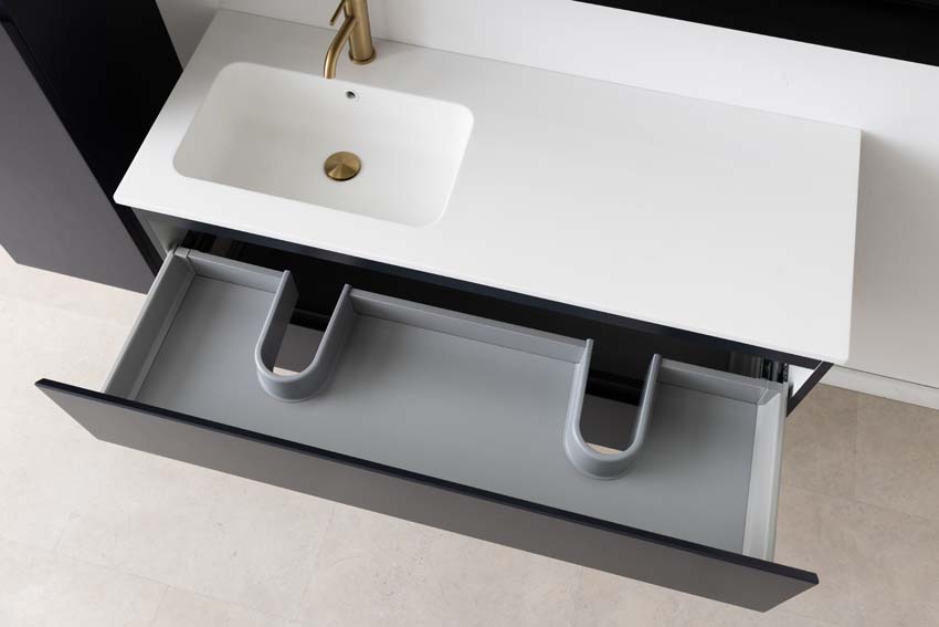Meuble de salle de bains Tibo gris suspendu avec lavabo simple à gauche blanc mat 120cm