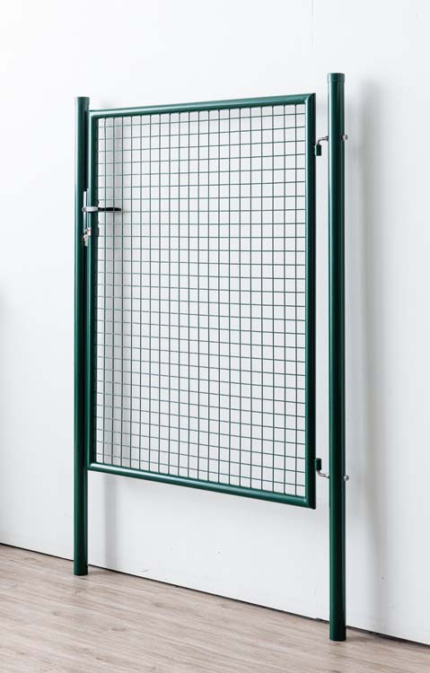 Complete enkele tuinpoort groen 150x125cm - ronde palen, inclusief palen, slot en kruk
