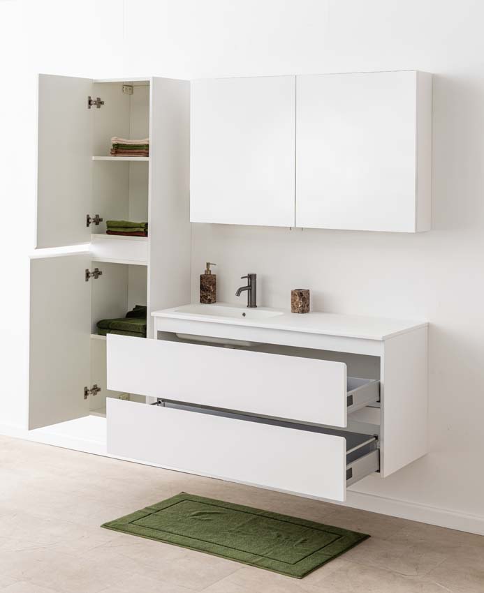 Badkamermeubel Tibo wit met enkele wastafel mat wit 120cm