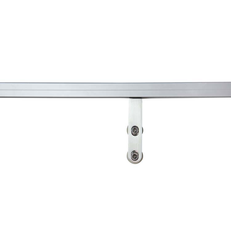 Porte coulis.verre séc.8mm mat et 4lign+rail alu+tirant rond inox 40cm