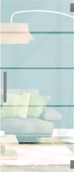 Complete glazen binnendeur mat + 4 lijnen helder 83x201cm inox look vierkante trekker + scharnieren