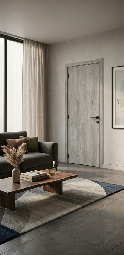 Porte intérieure complète Vintage Milo grise 201,5x83cm tubulaire réversible + châssis 16,5cm