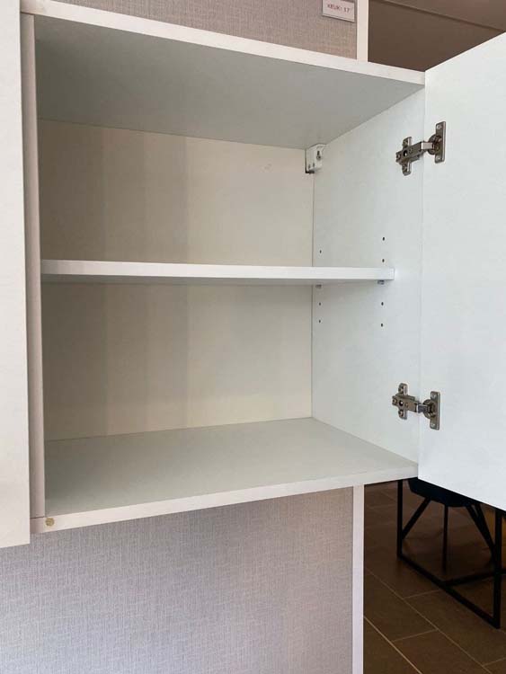 Cuisine Budget blanc/aspect bois 270cm - hotte murale en inox - sans appareils