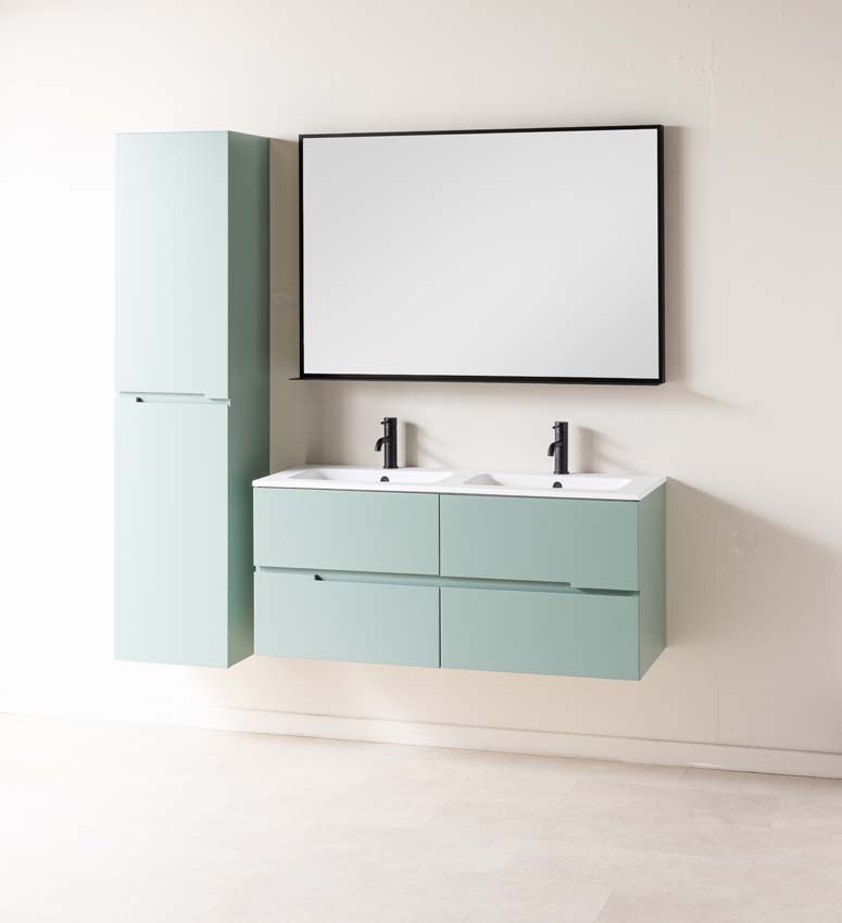 Badkamermeubel Truman grijsgroen hangend met dubbele wastafel mat wit 120cm