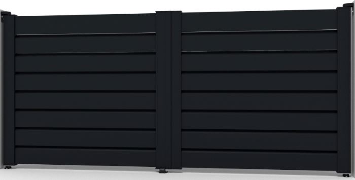 Dubbele draaipoort Havana aluminium zwart 300x175cm - met horizontale lamellen, inclusief beslag