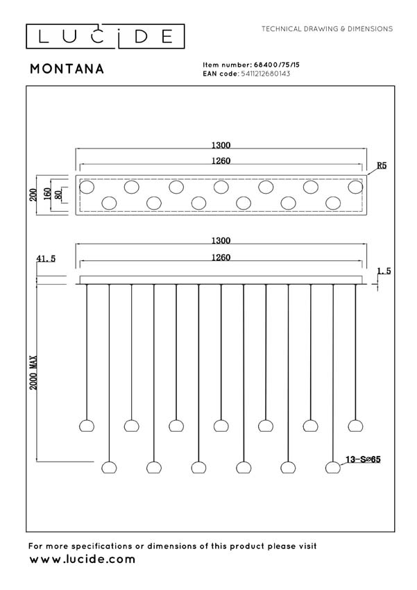 Lucide Premium Montana - Suspension - LED dimmable - CCT - 13x5,7W 2700K/4000K - Café