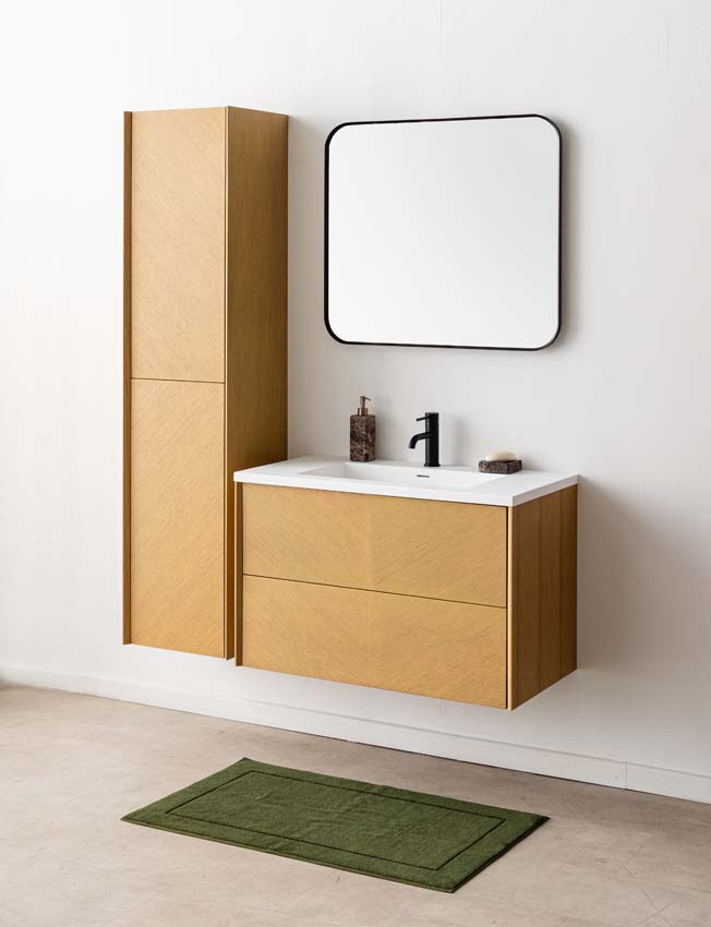 Meuble de salle de bain Waldorf chêne 900 mm lavabo mat blanc